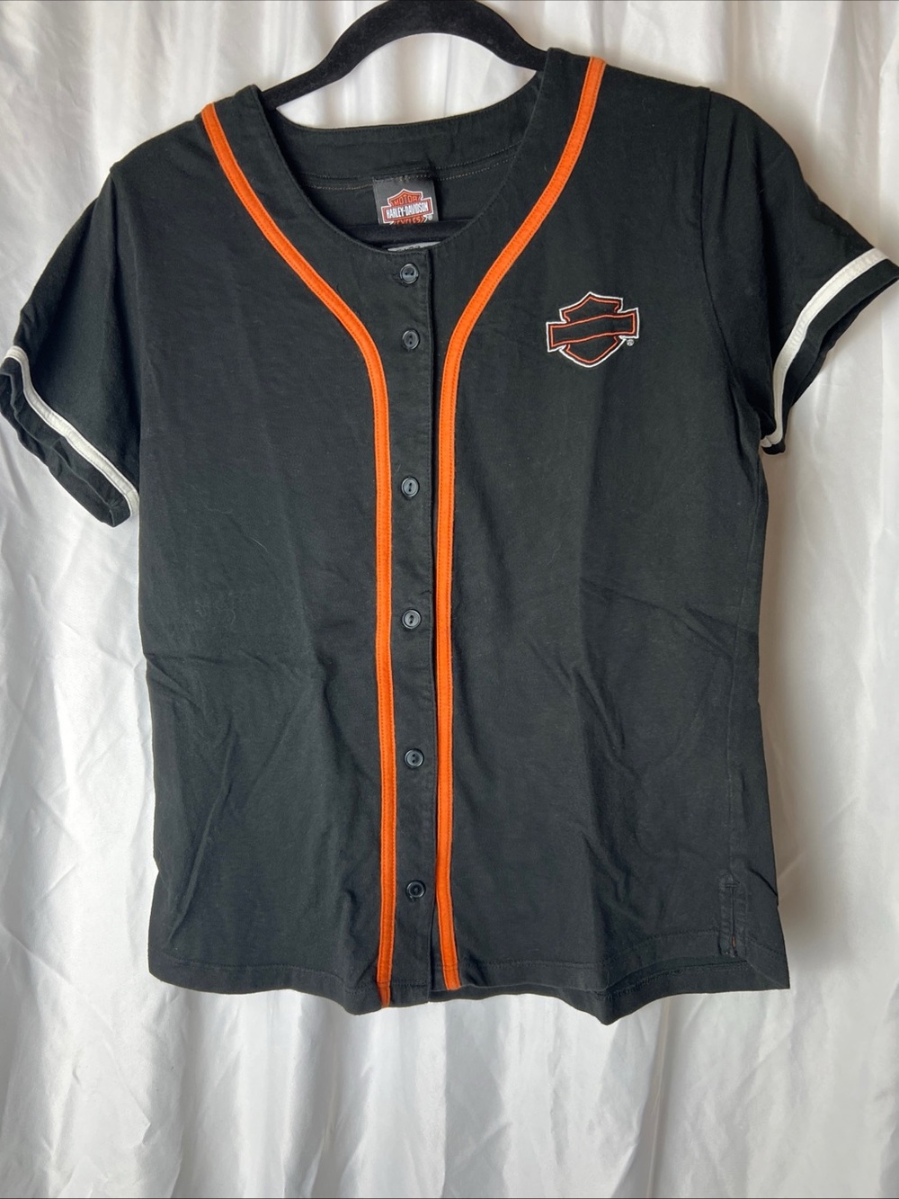Harley-Davidson Black & Orange Button-Front Top